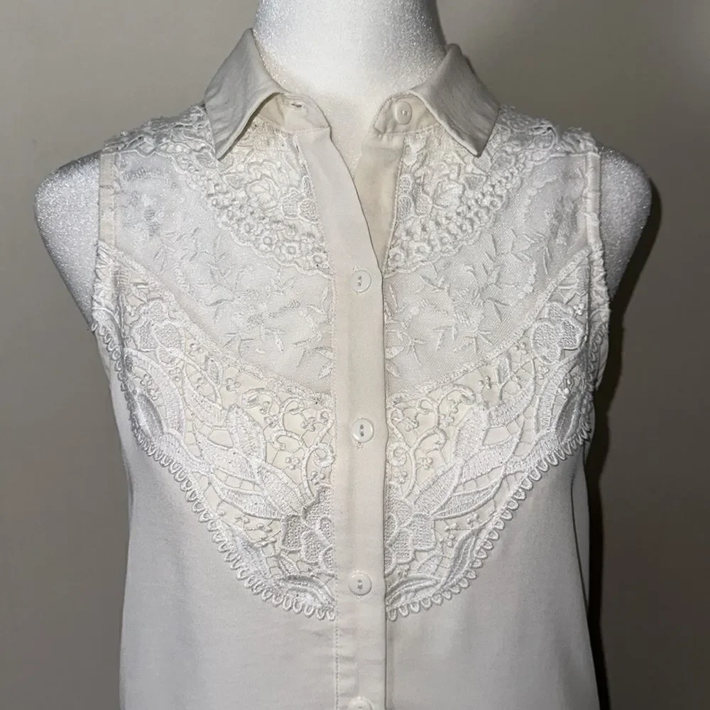 DIVIDED X H&M 2 Ivory White Lace Front Sheer Sleeveless Shell Top